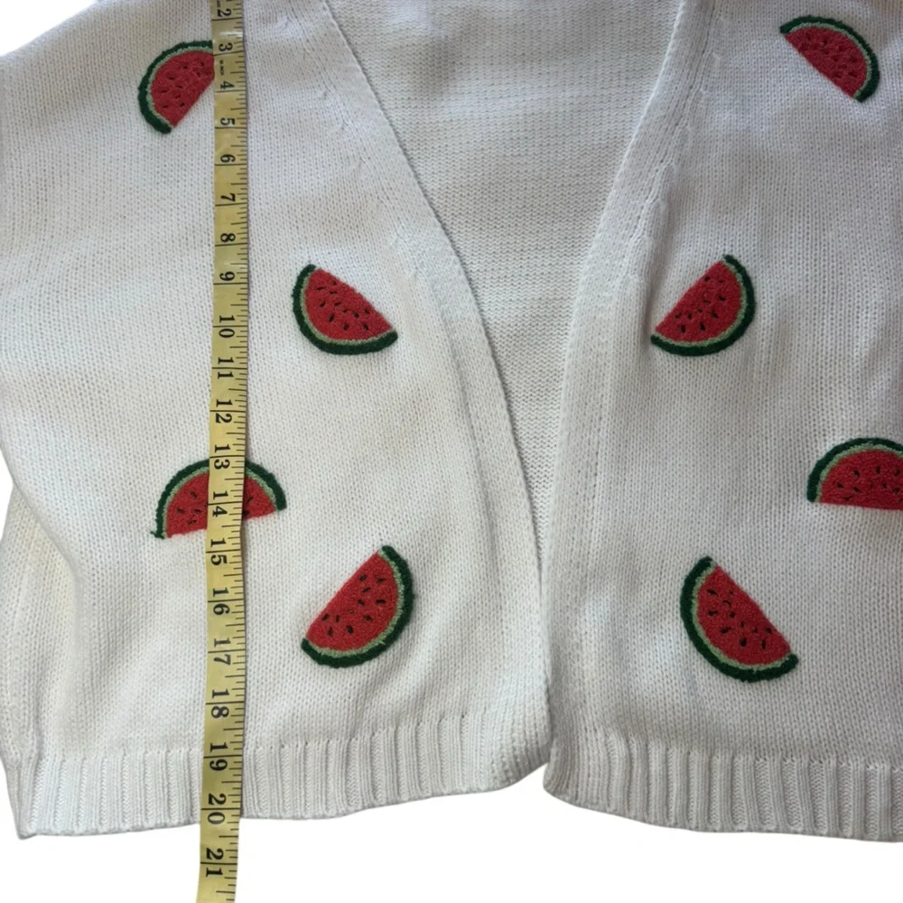 moon & madison White Open Front Medium Cardigan with Watermelon Embroidery - Picture 4 of 7